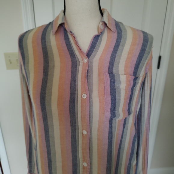 Rails Charli Mandalay Stripe Button Down Top Rayon Linen Blend XS - Picture 5 of 7